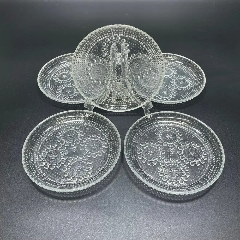 Riihimaen Lasi Nanny Still Grapponia Clear Glass Dessert Plates 5.75 in Set of 5